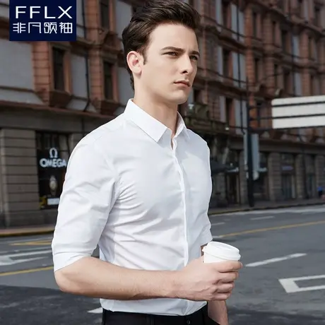 中袖衬衫男短袖商务免烫修身职业装潮流韩版白色衬衣五分袖暗门襟商品大图