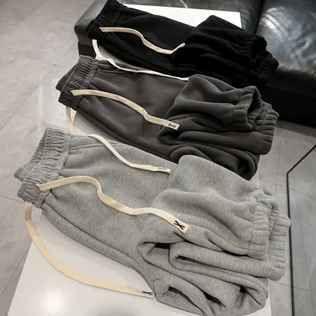 bf原宿风加绒加厚阔腿卫裤女冬季2023新款高腰宽松运动休闲束脚裤商品大图