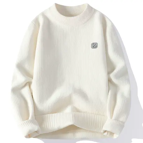 男士秋冬季圆领加绒加厚保暖线衣青少年学生针织衫潮流刺绣毛衣商品大图