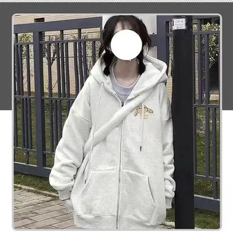 卫衣女秋冬季小个子宽松韩系上衣慵懒风连帽加绒加厚开衫拉链外套图片