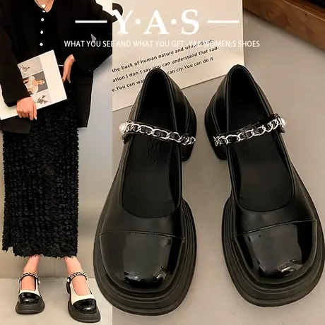 厚底小香风小皮鞋女鞋子2024春季新款玛丽珍黑色春秋季乐福单鞋商品大图