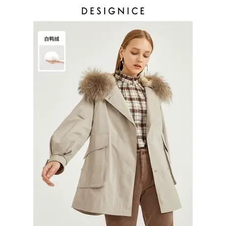 迪赛尼斯秋冬新款加厚复古风羽绒服女休闲大毛领派克服女士商品大图