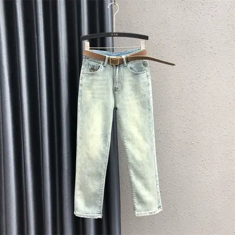 欧货浅色洗水牛仔直筒裤女2024春季新款高腰显瘦小个子刺绣烟管裤图片