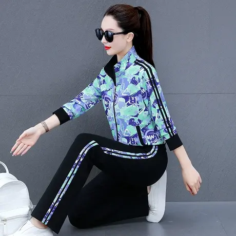 休闲运动套装女春秋2024新款洋气减龄中年妈妈压花立领外套两件套图片
