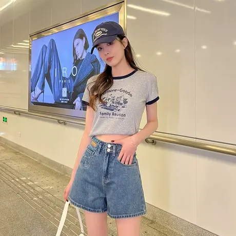 唐狮24年春夏季新款牛仔短裤高腰显瘦潮流酷辣妹时尚百搭裤子女商品大图