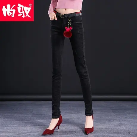 黑色小脚牛仔裤女2023年秋季新款高腰弹力修身显瘦直筒破洞铅笔裤商品大图