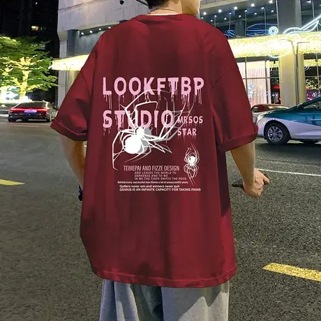 美式短袖T恤男夏季2024新款纯棉oversize宽松半袖情侣ins潮牌体恤图片