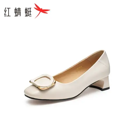 红蜻蜓粗跟职业单鞋2023秋季新款软底舒适女鞋通勤一脚蹬女士皮鞋图片