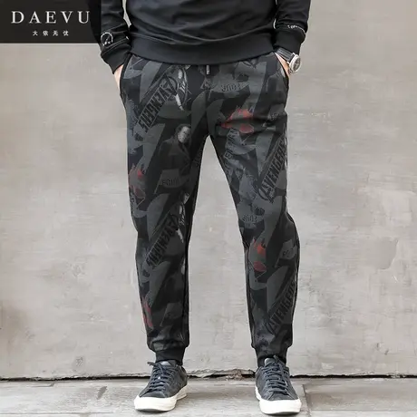 秋新款印花束脚大号弹力潮胖子加肥加大码男士针织休闲运动长裤图片