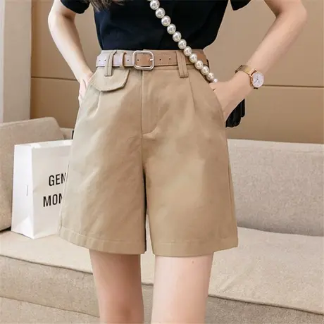 工装五分裤女夏2022新款高腰阔腿宽松裤薄款中裤ins休闲大码短裤图片