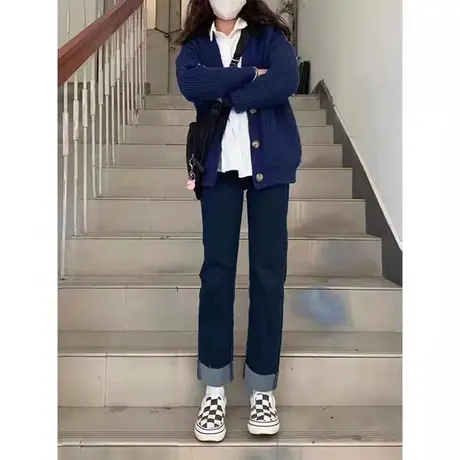 时尚气质牛仔直筒裤2023年秋季新款淑女温柔高腰显瘦通勤百搭长裤图片