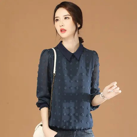 韩潮袭人娃娃领气质长袖雪纺衫女2023秋季设计感小众镂空衬衫上衣商品大图