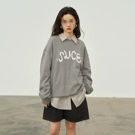 omont蛋挞家 复古圆领卫衣女2023秋冬新款慵懒宽松休闲落肩上衣图片