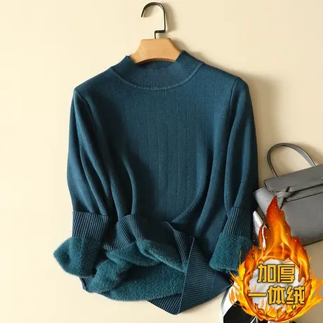 一体绒半高领毛衣女2022年新款加绒加厚打底衫女秋冬内搭针织上衣图片