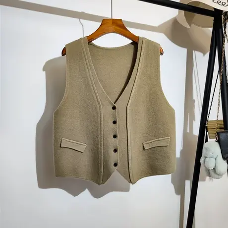 学院风针织开衫马甲女秋冬新款宽松v领叠穿无袖坎肩毛衣背心外套商品大图