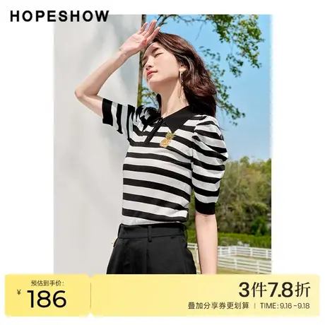 红袖outlets菠萝刺绣polo领T恤2022夏季新款薄款设计感针织短袖女商品大图