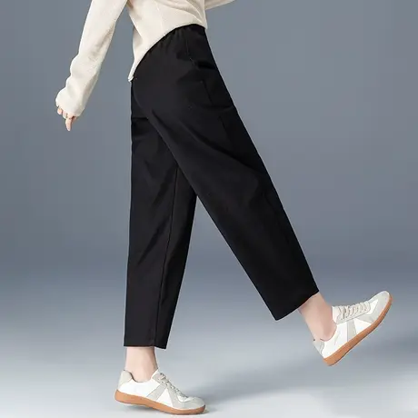高腰哈伦裤女2023新款春秋女裤黑色裤子松紧腰休闲裤九分裤灯笼裤商品大图