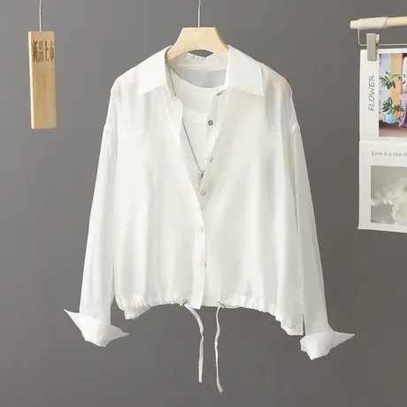 夏季白色轻薄款轻薄防晒衣女紫外线短款长袖防晒衬衫小个子上衣女图片