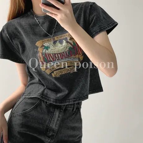 短袖t恤女夏季薄款宽松韩版ins设计感小众显瘦别致短款甜辣上衣服商品大图