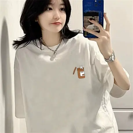 小众字母t恤女2023年新款夏季春秋内搭打底衫中长款宽松短袖上衣商品大图
