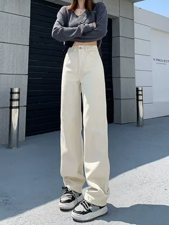 清仓捡漏休闲百搭牛仔裤女直筒宽松秋冬新款小个子ins阔腿牛仔裤商品大图