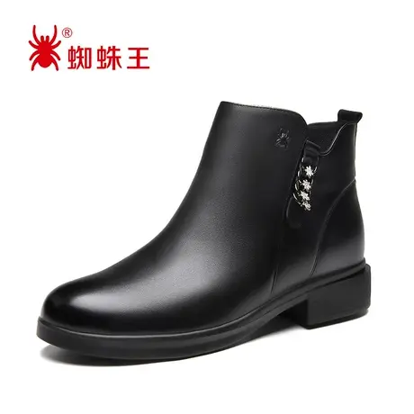 蜘蛛王清仓短靴女秋冬季保暖侧拉链百搭真皮瘦瘦平底柔软女短靴潮商品大图
