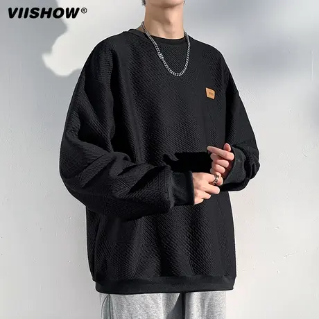 VIISHOW美式纹理感白色贴标ins长袖t恤衫男春秋高级感穿搭卫衣男图片