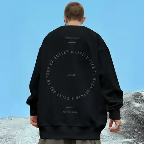 oversize港风圆领卫衣男潮牌ins简约大码男装秋冬季加绒加厚嘻哈商品大图