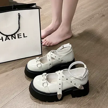 洛丽塔圆头浅口复古英伦学院风高跟单鞋女2023秋季粗跟JK制服皮鞋商品大图