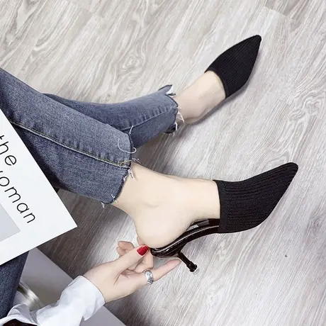 2023春季新款高跟细跟尖头女拖鞋时尚外穿包头拖百搭半拖鞋女鞋潮商品大图