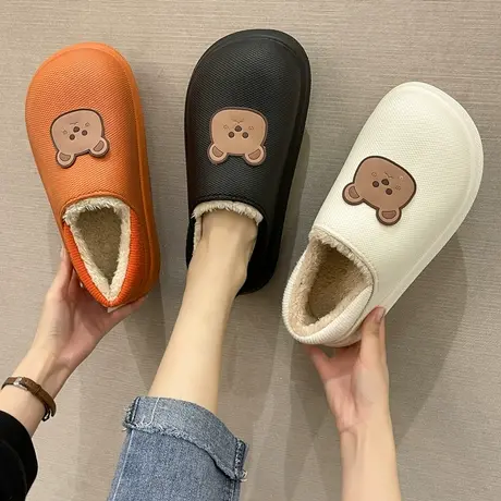 棉拖鞋女冬季包跟防水居家室内保暖加绒可爱卡通小熊毛绒外穿棉鞋商品大图