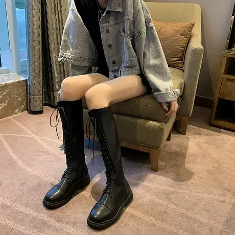 靴子女2024新款春秋不过膝长靴小个子平底高筒靴显瘦骑士靴长筒靴图片