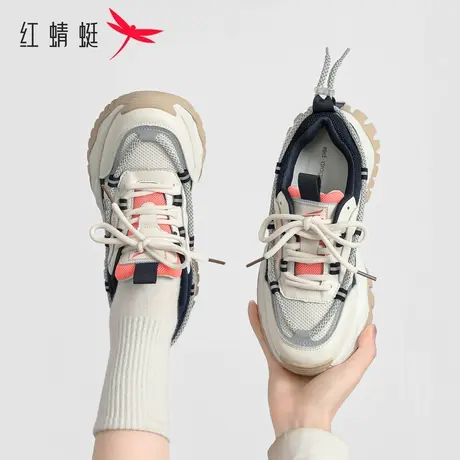 红蜻蜓厚底老爹鞋女款夏季2023新款真皮运动鞋女舒适轻便软底跑步图片