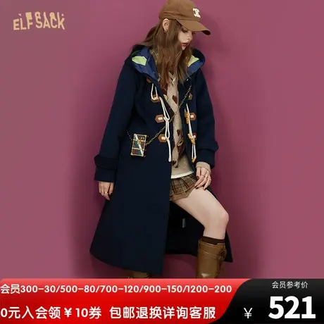 妖精的口袋英伦学院风牛角扣大衣女2022秋冬新款连帽呢子长款外套图片