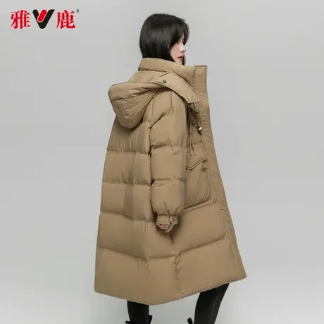雅鹿羽绒服女中长款显瘦纯色反季过膝休闲外套小个子修身藏肉保暖商品大图