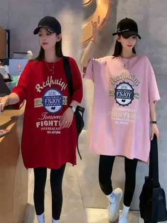 2023夏季新款时尚百搭韩版休闲气质圆领字母印花宽松短袖T恤女潮商品大图
