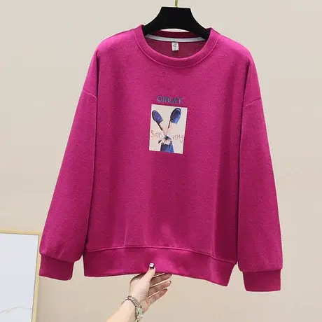火龙果色卫衣女士2023年春秋装新款韩版宽松印花上衣ins潮卫衣潮商品大图