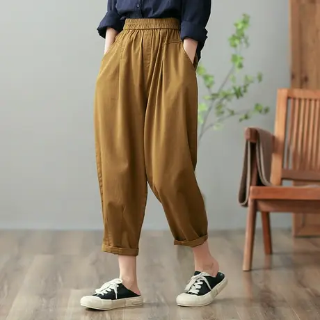 dza 高腰显瘦纯棉九分哈伦裤女士2023春新款直筒阔腿裤休闲萝卜裤图片