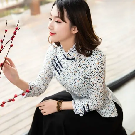 筠雅唐装女中国风盘扣上衣茶艺服装女年轻款棉麻修行服民族风女装商品大图
