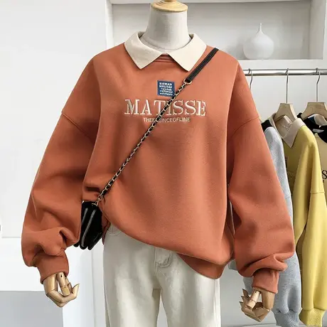 卫衣女加绒加厚2020秋冬新款韩版ins潮POLO衫宽松刺绣百搭上衣服商品大图