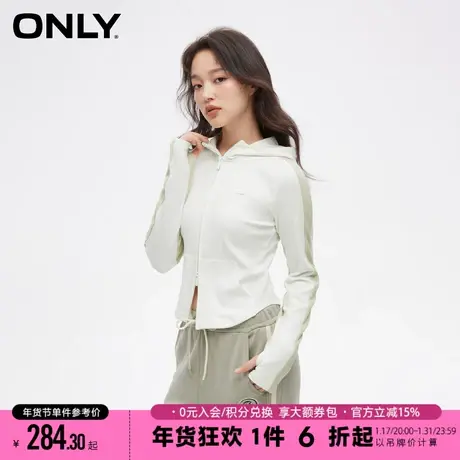 ONLY夏季时尚百搭连帽拼色修身短款开衫卫衣女|12419R010商品大图