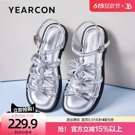 意尔康一字带水钻蝴蝶结凉鞋女夏外穿2025新款罗马假日平底休闲鞋图片