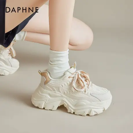 达芙妮米杏老爹鞋女2025早春薄绒保暖厚底增高小白鞋配裙子运动鞋商品大图