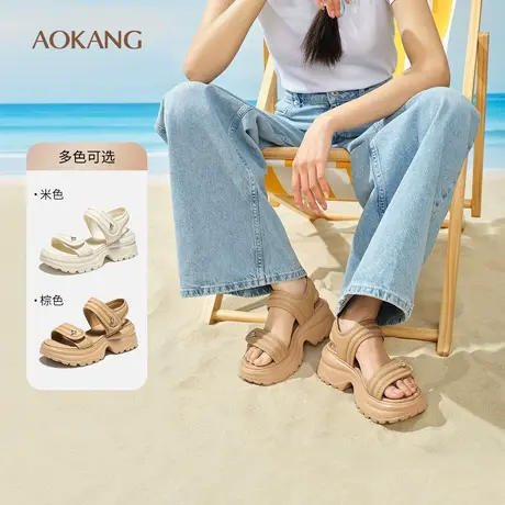 奥康 女鞋2025夏季时装凉鞋魔术贴厚底时尚百搭显腿长增高凉拖图片