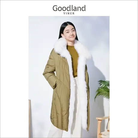 音儿美地女装2022冬季新款中长款狐狸毛领保暖白鹅绒羽绒服商品大图