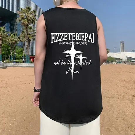 美式坎肩背心男oversize夏季青少年痞帅潮牌篮球运动速干无袖t恤图片