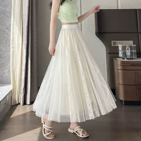 时尚气质半身裙2025年夏季新款女休闲温柔高腰显瘦百搭蕾丝仙女裙图片