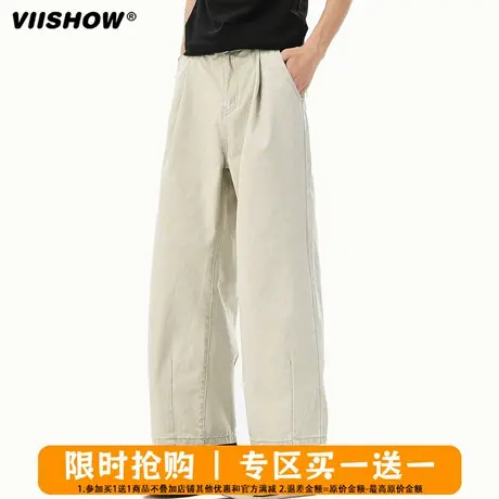 VIISHOW日系褶皱九分裤子男款夏潮牌复古直筒休闲长裤百搭阔腿裤商品大图