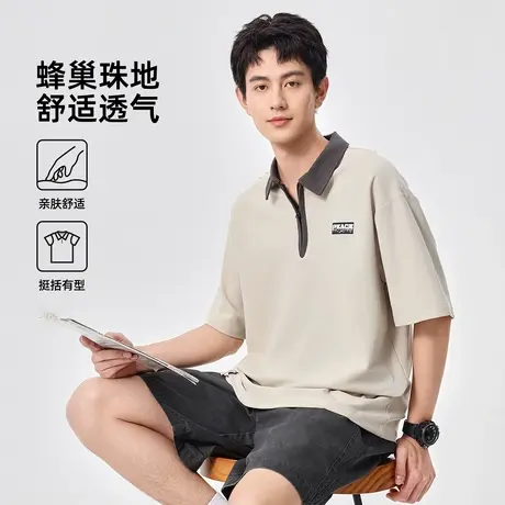 hansca蜂巢珠地半拉链polo衫男2025夏季透气撞色翻领短袖t恤上衣商品大图