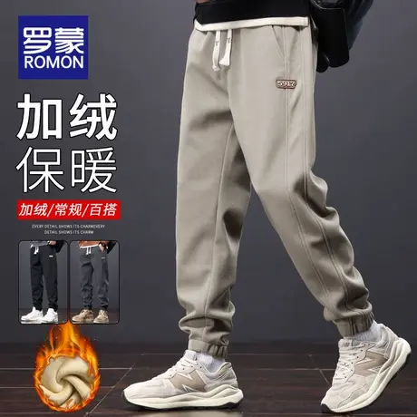 罗蒙加绒加厚男士卫裤宽松束脚裤秋冬季2025新款运动休闲长裤子男商品大图